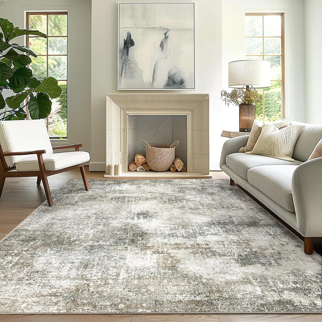 GENIMO Washable Area Rugs for Living Room Bedroom, 8x10 Modern Abstract Non Slip Rug, Low Pile Soft Contemporary Indoor Floor Carpet Cover for Dining Room Kitchen, Slate