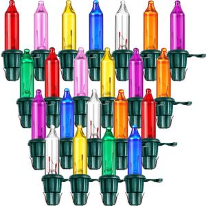 Mudder 60 Count Christmas Tree Replacement Light Bulbs 2.5v 0.425 Watt Replacement Bulb Mini Incandescent Wire String Lights Decoration for Prelit Xmas Tree(Green Base with Vivid Color Bulb)
