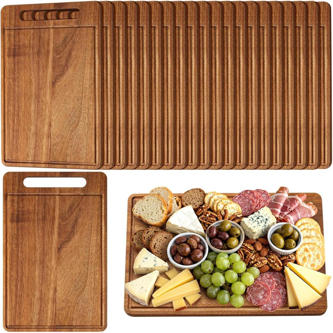 Nuenen 30 Pcs Bulk Wood Cutting Board with Handle 12 x 7.8 Inch Acacia Bamboo Wooden Kitchen Serving Chopping Boards for Pizza, Bread, Charcuterie, Fruit, Vegetables (Acacia)