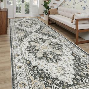 Madane 4x10 Wide Hallway Runner Rug: Washable Soft Rug Runners for Living Room Bedroom, Stain Resistant Low Pile Area Rugs Thin Non Slip Floor Carpet for Ktichen Bathroom Dining Room (Black,4x10)