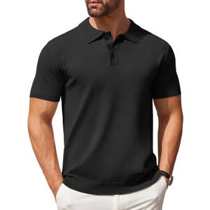 COOFANDY Mens Knit Polo Shirts Casual Short Sleeve Button Down Polo Shirt Classic Golf Shirts (3X-Large, All Black)