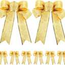 10 Pieces Glitter Christmas Tree Bow Ribbon Bows Christmas Tree Hanging Ornaments for Holiday Christmas Decorations (Gold)
