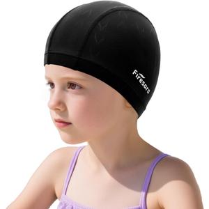 2 x Firesara Fishtail Fabric Swim Cap for Men Women, Breathable High Elasticity Swimming Cap Hair Protection Quick Dry Soft for Long Hair Short Hair, Kids Boys and Girls
