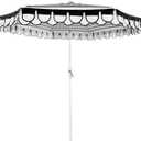 9Ft Elegant Valance Patio Umbrella, Outdoor Umbrellas for Patio with Auto-Tilt and Crank Systerm, Table Umbrella for Outdoors, Poolside,Beach, Backyard (Black White)