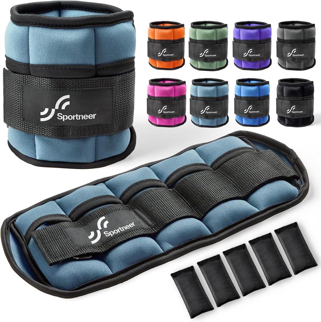 Sportneer Adjustable Ankle/Wrist Weights for Men Women Kids, Weighted Leg & Cuff Strength Training for Yoga Walking Running Aerobics Gym Fitness Physical Therapy (2 lbs (x2), Dusty Blue)