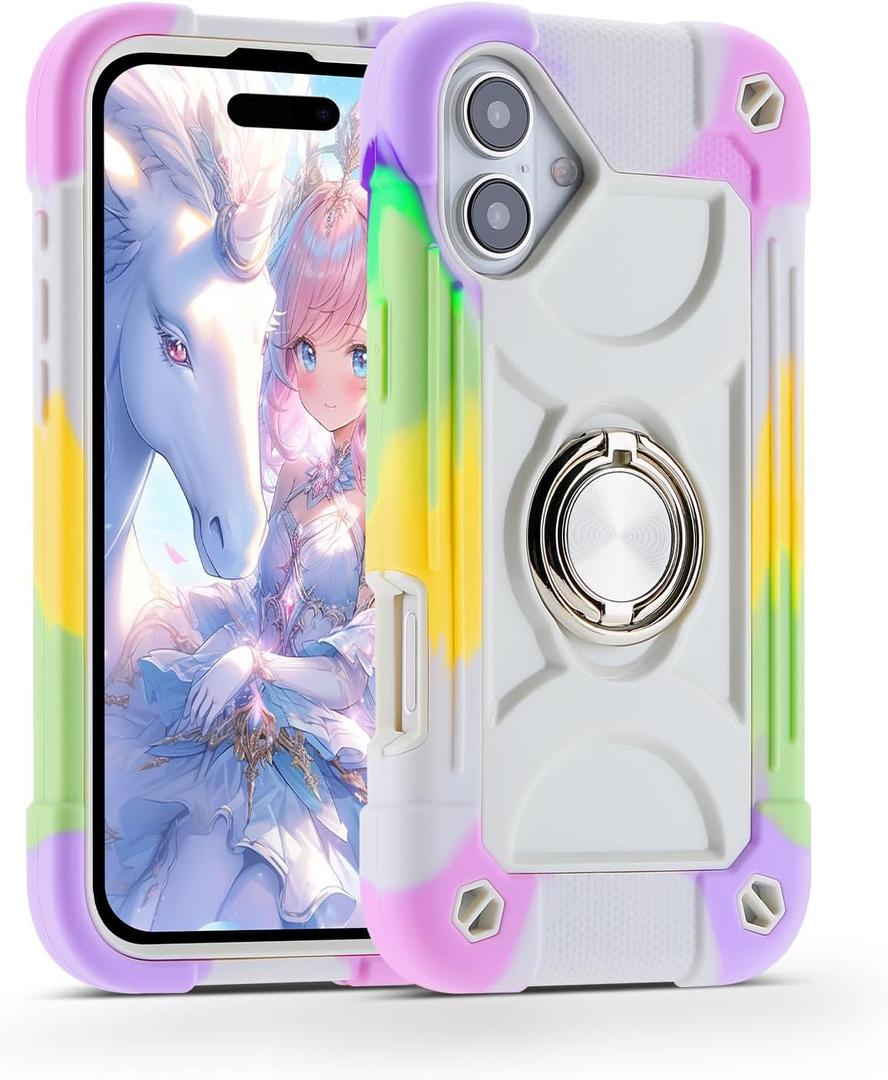 MARKILL Compatible with iPhone 16 Case 6.1 Inch with Ring Stand, Military Grade Drop Protection Full Body Rugged Heavy Duty Case 3 in 1 Protective Durable Cover for iPhone 16