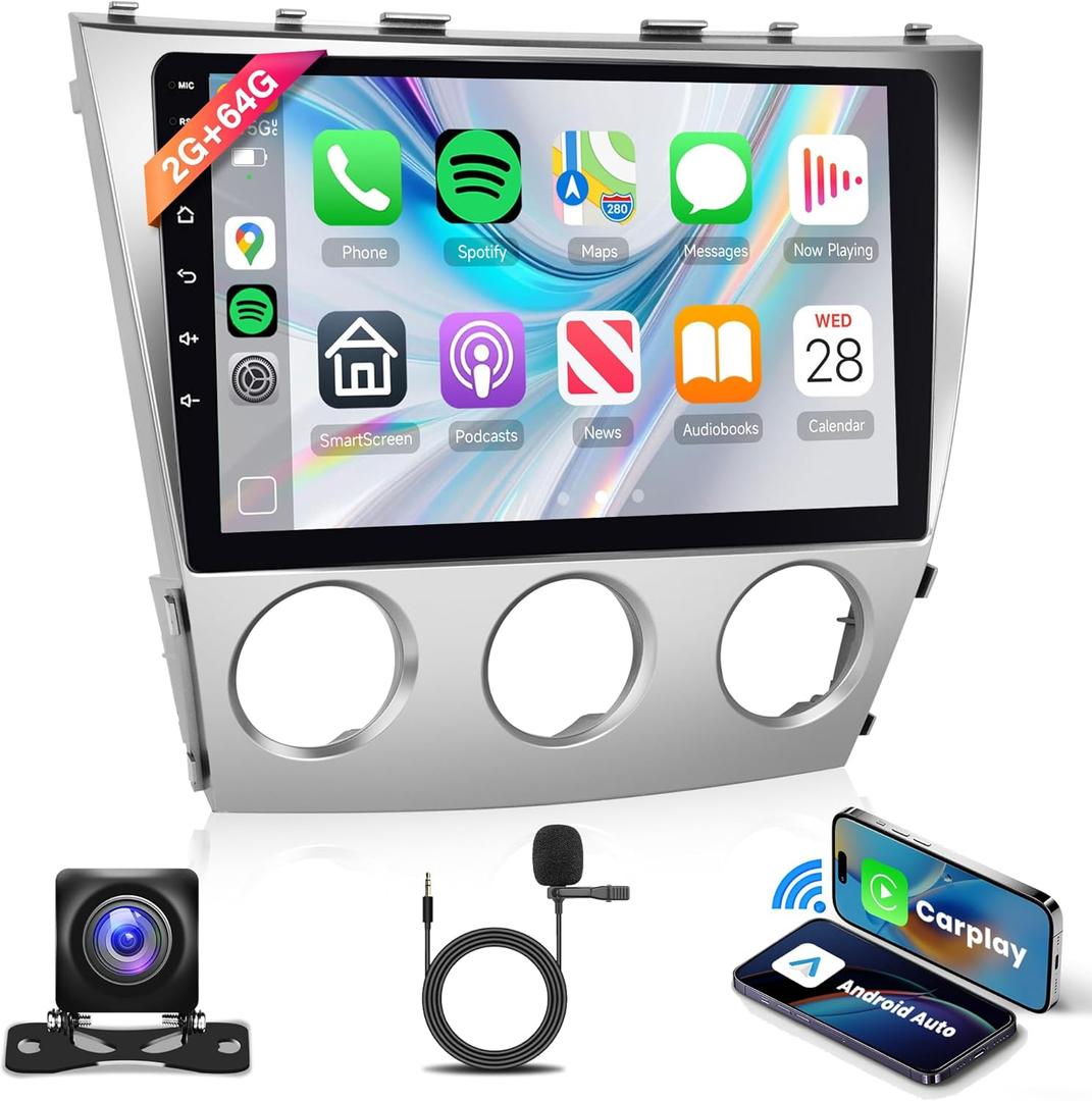 2+64G Android Car Radio for Toyota Camry 2006 2007 2008 2009 2010 2011 with Wireless Carplay Android Auto, 10.1'' Touch Screen Head Unit GPS Bluetooth Mirror Link WiFi FM/RDS EQ AHD Backup Camera SWC