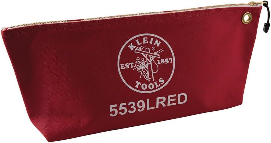 Klein Tools 5539LRED Zipper Bag, Large 16-Inch Canvas Tool Pouch for Tool Storage with Brass Zipper, and Grommet for Hanging, Red