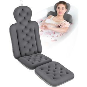 Bath Cushion, Full Body Bathtub Pillow with 160 Suction Cups, Bath Mat for Head and Neck Support, with Laundry Bag (Dark Gray, 51" x 16")