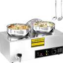 Soup Warmer, 2X7.4QT Stainless Steel Round Pot Food Warmer, 86°F~185°F Adjustable, 1200W Commercial Bain Marie with Drain Faucet, Buffet Warmer Steam Table for Restaurant Catering Parties