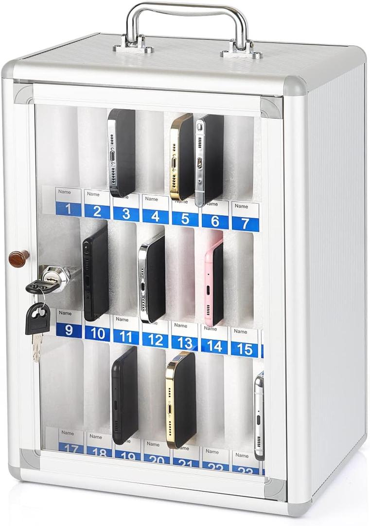 24 Slots Aluminum Alloy Pocket Chart Storage Cabinet for Cell Phones,Wall-Mounted with a Locked,Can be Carried by Hand (24 Slots)