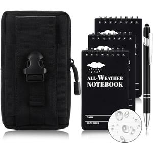 Prudiut 3  5" Waterproof Notepad Notebook with Weatherproof Pen and Fabric Notebook Cover, Write in the Rain Pocket Notebook Waterproof Small Notepad for Outdoor Activities Recording