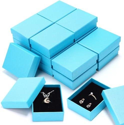 Sasylvia Jewelry Cardboard Gift Boxes Packaging Necklace Ring Earring Storage Box with Cushion 3.5x2.8x1.2 Inch (Sky Blue,36 Pcs)