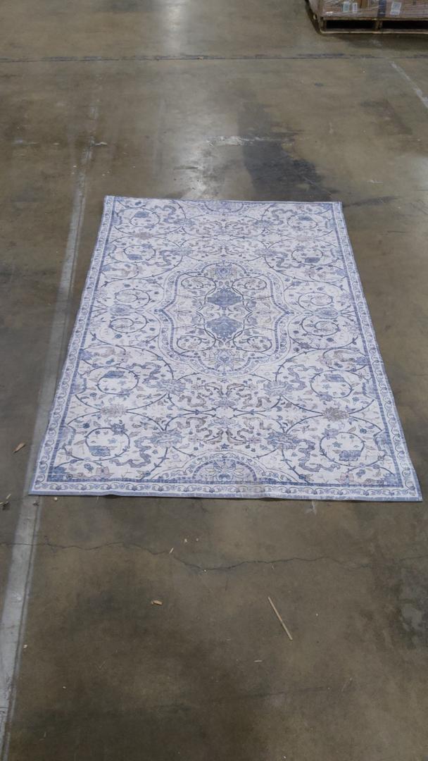 RUGGABLE Washable Area Rug – Delphina Delft Blue  Stain-Resistant, Non-Slip with Standard Pad – Medium Machine Washable Rugs for Living Room, Bedroom, Hallway, Entryway & Office 6FT×4FT