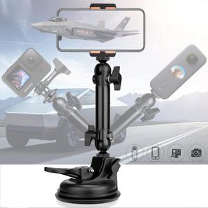 Heavy Duty 100mm Suction Cup w/Adjustable 2-Ball-Head Action Camera Dash Cam Phone Car Mount Vehicle Windshield Holder for iPhone GoPro insta360 DJI Akaso Video Recording (1.5kg Load)