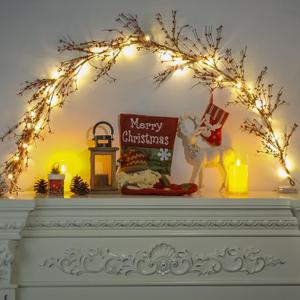 6FT Red Berry Garland with Lights, Artificial Berry Christmas Garland for Indoor and Outdoor Thanksgiving Christmas Decoration, Table Arrangements, Fireplace Mantel, and Centerpiece Decorations (Style-2)