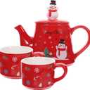 Christmas Teapot Set Ceramic Decorative Christmas Tea Pot with 2pcs Tea CupXmas Kettle Teaware Holiday Serve ware Brewing Warm Winter Drinks To Your Festive Table