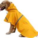 NACOCO Large Dog Raincoat Adjustable Pet Water Proof Clothes Lightweight Rain Jacket Poncho Hoodies with Strip Reflective (XL, Yellow)