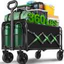 Folding Wagon Cart with All-Terrain Wheels – Heavy Duty Collapsible Utility Wagon for Grocery, Sports, Garden, Camping, Shopping (Black 360LBS)