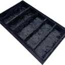 5-Compartment Velvet Sunglasses & Jewelry Organizer Tray Adjustable Dividers, Sturdy Wood, Non-Slip Storage Tray for Watches, Glasses, Bracelets, Desk or Drawer.(Tabby Black)
