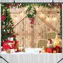 Christmas Barn Door Backdrop 10x12ft | Rustic Wooden Barn with Christmas Trees and Wreath Photography Background | Holiday Farmhouse Party Decor for Photoshoots, Cozy Winter Scene