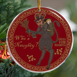 3 x Christmas Ornaments Decorations - 3.6 in Acrylic Two Sided Printing - Ornament Exchange Gifts Funny (Gruss Vom Krampus Who's Naughty Horror)
