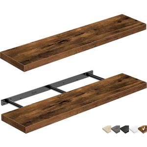 QEEIG Floating Shelves for Wall 31.5" Long - Wall Mounted Shelf Bathroom Kitchen Living Room Bedroom Farmhouse Home Decor Display Bookshelf Large 31.5 x 9.3 inch Set of 2, Rustic Brown (008-80BN)