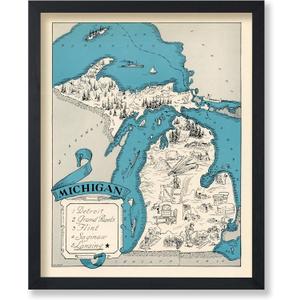 Poster Master Vintage Michigan Map Print - Retro State Map Art - Gift for Teacher, Student, Travel Lover - Wall Decoration for Classroom, Office, Dorm - 8x10 UNFRAMED
