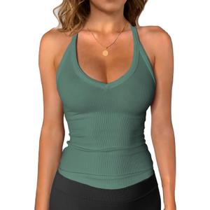 iGENJUN Workout Tops for Women Racerback Basic Tank Summer 2025 Camisole V Neck Slim Fit Ribbed Sleeveless (Medium)