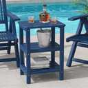 3 Tier Outdoor Side Table Adirondack Side Table HDPE End Table Patio Side Table Rectangle Tables for Outdoor Backyard Garden Balcony (Retro, Blue)