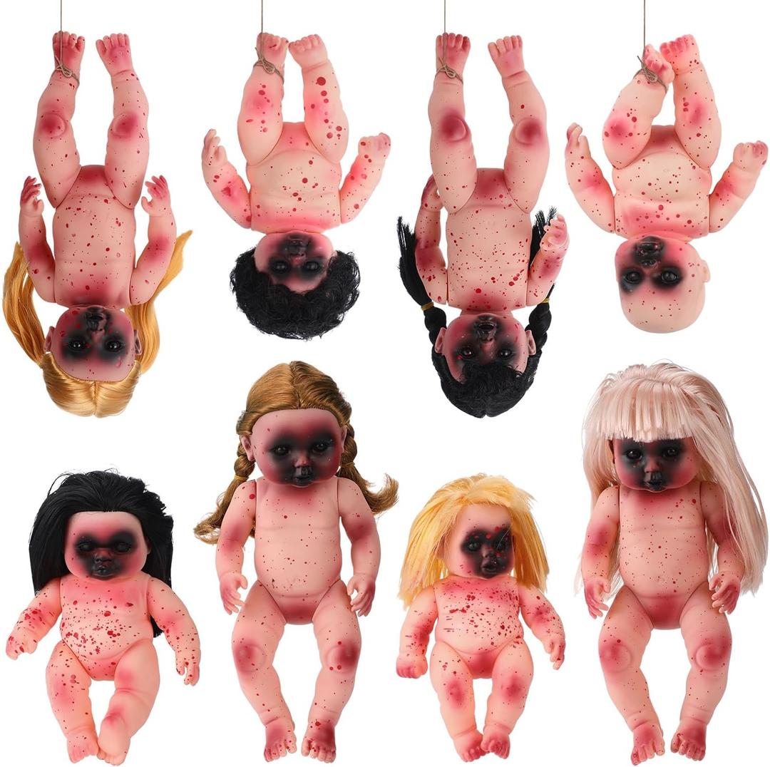 8 PCS Halloween Dolls Hanging Decoration - Creepy Scary Haunted Zombie Dolls for Halloween Spooky Horror Ghost Props & Party Decoration