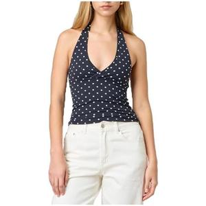 Women Y2K Halter Tank Top Sleeveless V Neck Polka Dot Crop Top Sexy Slim Backless Going Out Cami Shirt Streetwear Small
