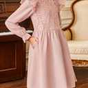 blibean Tween Girls Fall Dresses Semi Formal Flower Dress Size 6-15 Years (Pink, XL)