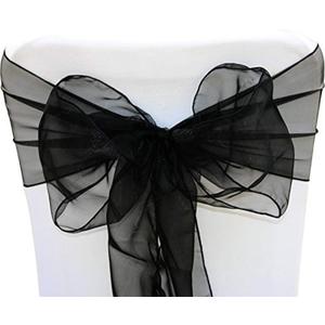 Organza Chair Bow Sash Dcor Bows Sashes for Wedding Reception Events Banquets Decoration - (Pack of 25, Black)