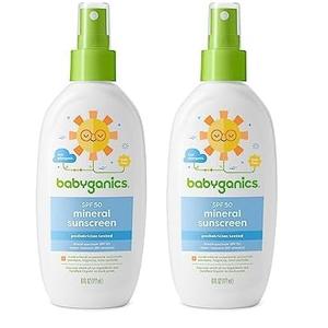 Babyganics Mineral Based Sunscreen Spray - SPF 50+ - Fragrance Free - 6.0 oz (Pack of 2)