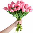 SITUMEIZI 15pcs Fake Tulips Artificial Flowers Real Touch Pink 14" PU Flower for Home Kitchen Decor Spring Easter Wedding Bouquet Decorations Office Valentine's Day Gifts(Rose Red)