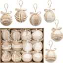 RoseCraft 12PCS Christmas Ball Ornaments, 3.14"/80MM Boho Shatterproof Linen Ornaments for Christmas Tree Hanging Decorations, for Home Rustic Party Farmhouse Xmas Decor.