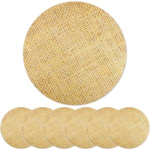 Jecery 50 Pieces Disposable Burlap Printed Paper Placemats 11.81 Inches Round Rustic Brown Chargers Paper Place Mat Country Decor Disposable Placemats for Vintage Country Farmhouse Tan