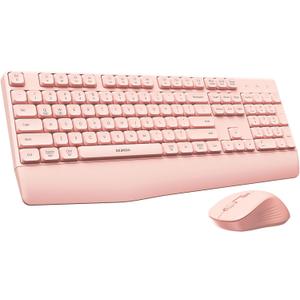 seenda Wireless Bluetooth Keyboard and Mouse Combo, COE200 Ergonomic Wireless Keyboard Mouse with Wrist Rest, Multi-Device Connection, Full-Size Compatible for Computer/Laptop/Mac/MacBook, Pink