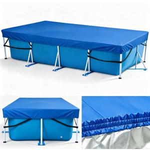 Rectangular Pool Cover 177in x 87in, 14 x 7ft Rectangular Pool Cover Made of Heavy-Duty Waterproof Oxford Fabric for Rectangular Above Ground Pool Built-in Elastic & Strong Webbing - Easy Set, Blue