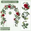 Thiccywoov Valentine Rose Vine Artificial Flower Garland Fake Flower 6ft Artificial Floral Garland Fake Rose Silk Floral Hanging for Wedding Party Ceremony Outdoor Decor(Red + White,1 Pack)