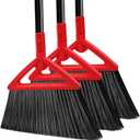 Heavy Duty Angle Broom, 3 Pack Longer Commercial Brooms, Swipe Brooms for Sweeping Indoor Outdoor, Perfect Red Broom of Kitchen, Garage, House, Restaurant