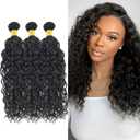 Water Wave Human Hair Bundles 10 12 14 Inch Black 3 Bundles Deals for Black Women Virgin Human Hair 12A Double Weft Quick Brazilian Hair Weave