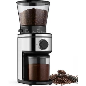 AYCHIRO Conical Burr Coffee Grinder Electric, Coffee Grinder with 30 Grind Settings, Adjustable Burr Mill Grinder for Home Use, 2-12 Cups for Espresso, Pour Over & French Press (Shiny silver & Black)