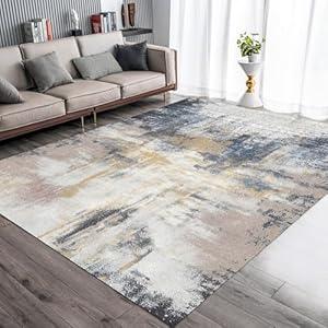 OMERAI Washable Rug 6'x9' Abstract Machine Washable Rugs Ultra-Thin Area Rugs for Living Room Non Slip Stain Resistant Modern Carpet for Bedroom Dining Room Office Kitchen Brown Rug Washable (Grey)