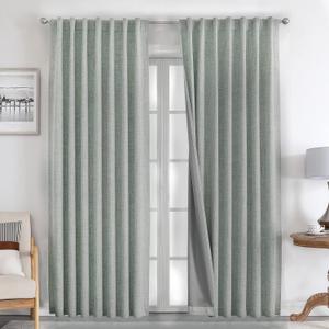 Joydeco 100% Blackout Curtains 90 inches Long Natural Linen Drapes 2 Panels Set Burg for Bedroom Living Room Black Out Darkening Curtain Thermal Insulated Back tab Rod Pocket(52x90 inch,Sage Green) (52"W x 90"L (Pack of 2))