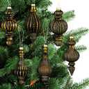 Pinkunn 6 Pcs 6.3 Inch Rustic Mercury Glass Finial Christmas Ornaments Vintage Mercury Glass Christmas Ornaments Farmhouse Hanging Decor for Xmas Tree Winter Holiday Decoration (Black,Golden)