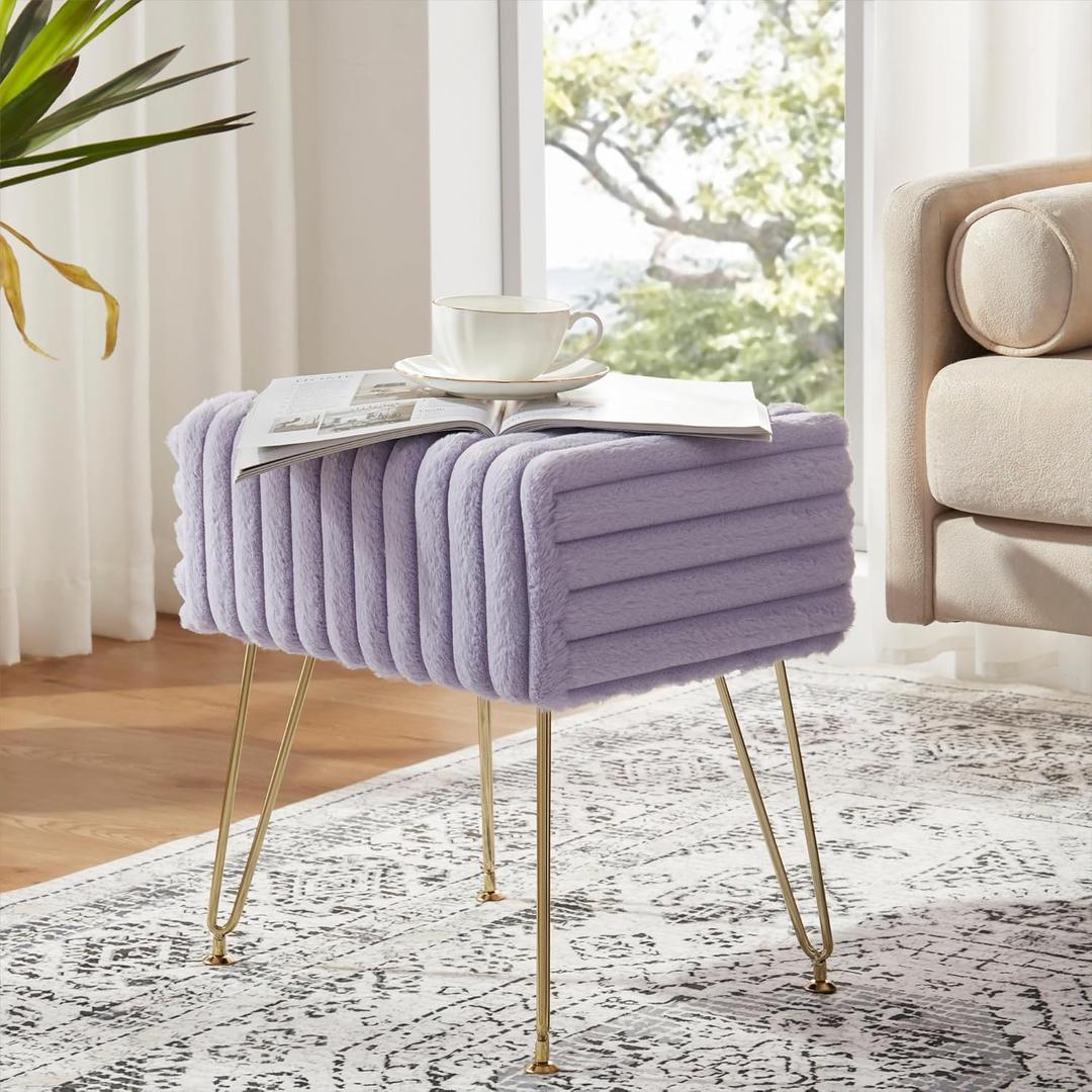 Vanity Stool Chair,Foot Stools Ottoman,Faux Fur Step Stools,Vanity Stool for Makeup,Make up Chairs for Vanity,Vanity Small Bench Seat Storage (1-violet2)
