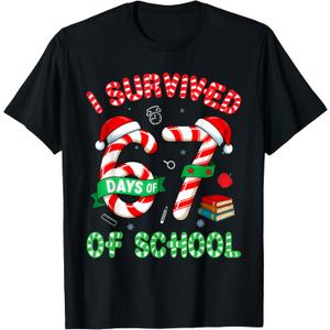 I Survived 67 Days of School Candy Cane Christmas Meme T-Shirt, 4T