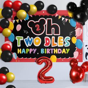 Oh Twodles Balloons Red Set Decor - Happy 2nd Birthday Party Theme Banner Backdrop Second Birthday Decorations For Baby Shower Supplies